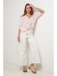 Lin Passion Lniana koszula w kolorze jasnoróżowym rozmiar: 40/42. Różowe koszule Lin Passion, bez wzorów, z koronki, klasyczne, bez kołnierzyka, bez ramiączek. Za 143.99 zł.