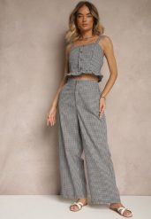 Czarne Spodnie z Bawełny w Kratkę Vichy z Szeroką Nogawką Iffele. Czarne jeansy Renee, bez wzorów, z bawełny, eleganckie, z podwyższonym stanem. W wyprzedaży za 63.99 zł.