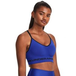 Biustonosz sportowy Under Armour Seamless Low Long Bra. Niebieskie biustonosze sportowe Under Armour, bez wzorów, na fitness i siłownię. Za 119.99 zł.