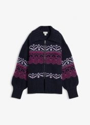 Krótki kardigan z norweskim wzorem. Białe swetry bonprix, bez wzorów, bez ramiączek. Za 159.99 zł.