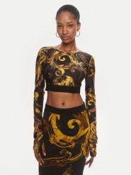 Versace Jeans Couture Bluzka 76HAH218 Czarny Slim Fit. Czarne bluzki Versace Jeans Couture, bez wzorów, z jeansu, bez kołnierzyka, bez ramiączek. Za 349.99 zł.