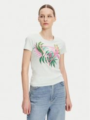 Guess T-Shirt W5GI07 J1314 Turkusowy Slim Fit. Niebieskie t-shirty Guess, xxl, z aplikacjami, z bawełny, bez kołnierzyka, bez ramiączek. Za 139.99 zł.