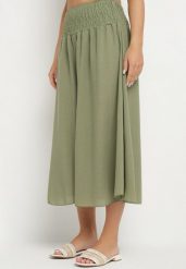 Zielone Szerokie Spodnie Typu Kuloty Ozdobione Marszczeniem Fenalida. Zielone jeansy Born2be, bez wzorów, z jeansu, eleganckie. Za 79.99 zł.