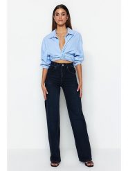 Trendyol Dżinsy - Comfort fit - w kolorze granatowym rozmiar: 42. Niebieskie jeansy Trendyol, bez wzorów, z bawełny, klasyczne, z podwyższonym stanem. Za 105.38 zł.