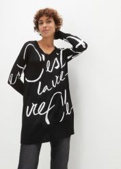 Sweter w napisy. Czarne swetry bonprix, bez wzorów, klasyczne, bez ramiączek. Za 112.99 zł.