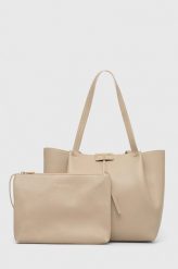 Patrizia Pepe torebka skórzana kolor beżowy. Brązowe shopper bag Patrizia Pepe, bez wzorów, bez dodatków. Za 929.99 zł.