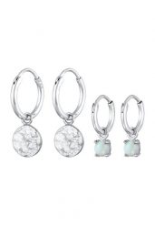 Elli Damskie kreole płytki 2 częściowy zestaw z opalem w srebrze próby 925 Sterling Silver Kolczyki koła 1 ct. Szare kolczyki Elli, z opalem, srebrne. Za 328.99 zł.