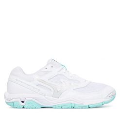 Buty halowe Mizuno. Białe buty sportowe lifestyle Mizuno, bez wzorów, bez zapięcia, mizuno wave. Za 389.99 zł.