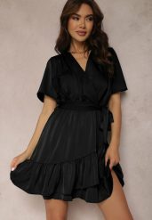Czarna Sukienka Perassa. Czarne sukienki Renee, m, bez wzorów, z materiału, bez kołnierzyka, bez ramiączek, mini, kopertowe. W wyprzedaży za 127.99 zł.