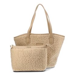 Beżowa Torebka Big Star 2w1 Damska Shopperka + Kosmetyczka. Brązowe shopper bag BIG STAR, bez wzorów, retro, na ramię, bez dodatków. Za 179.99 zł.