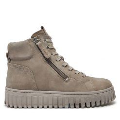Botki Tamaris. Szare botki Tamaris, bez wzorów, bez obcasa, na płaskiej podeszwie, bez zapięcia. Za 379.99 zł.