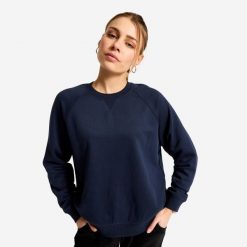 Bluza damska Domyos fitness. Niebieskie bluzy DOMYOS, m, bez wzorów, z materiału, klasyczne, bez ramiączek, bez kaptura. Za 69.99 zł.