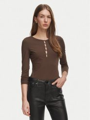 Guess Body W6BP21 K6256 Brązowy Slim Fit. Brązowe body i gorsety Guess, z aplikacjami, z syntetyku, bez ramiączek. Za 294.99 zł.