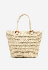 Jasnobeżowa Torebka Letnia Boho z Ozdobnej Plecionki Junixie. Brązowe torebki klasyczne Renee, bez wzorów, boho, bez dodatków. Za 129.99 zł.
