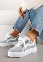 Jasnoniebieskie Sneakersy Kultowe Tenisówki na Grubej Podeszwie Nurisora. Niebieskie trampki Renee, bez wzorów, z jeansu, bez zapięcia. W wyprzedaży za 75.99 zł.