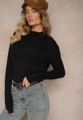 Czarny Klasyczny Sweter ze Stójką Miridra. Czarne swetry Renee, z aplikacjami, z jeansu, biznesowe, bez ramiączek. W wyprzedaży za 39.99 zł.