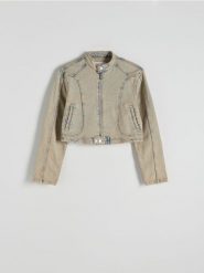 Jeansowa kurtka z efektem dirty wash - niebieski. Niebieskie kurtki Reserved, l, bez wzorów, z bawełny, bez kaptura. W wyprzedaży za 69.99 zł.