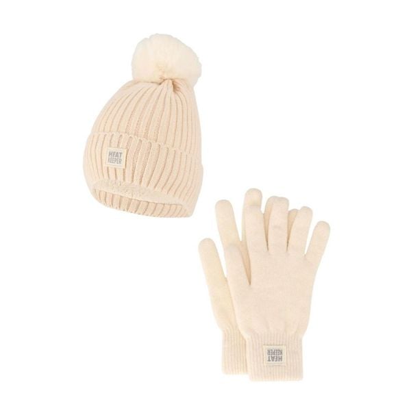 Zestaw damski Winter Thermo – czapka + rękawiczki – kolor złamanej bieli. Białe czapki zimowe HEAT KEEPER, bez wzorów, z poliesteru, sportowe. W wyprzedaży za 134.32 zł.