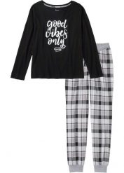 Piżama z shirtem oversize. Brązowe piżamy bonprix, bez wzorów, bez kołnierzyka, bez ramiączek, długie. Za 92.99 zł.