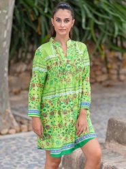 Isla Bonita by SIGRIS Sukienka w kolorze zielonym ze wzorem rozmiar: L. Zielone sukienki Isla Bonita by SIGRIS, na co dzień, l, bez wzorów, z bawełny, bez kołnierzyka, bez ramiączek, mini, proste. Za 119.40 zł.