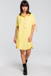 Tunika koszulowa z kołnierzykiem żółta lniana. Żółte sukienki Sukienki.shop, do pracy, m, bez wzorów, z jeansu, biznesowe, bez kołnierzyka, bez ramiączek, mini, koszulowe. Za 229.00 zł.