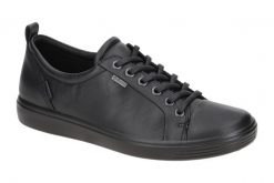 Sznurowane trampki damskie Ecco Soft 7. Czarne trampki ECCO, bez wzorów, z gore-texu, bez zapięcia. Za 657.85 zł.