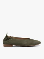 Zielone baleriny z kwadratowym noskiem. Zielone baleriny Brawo sp. z o.o., bez wzorów, ze skóry, bez obcasa, bez zapięcia. Za 349.99 zł.
