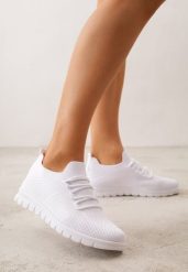 Białe Sznurowane Buty Sportowe Sneakersy z Siateczki Caeolea. Białe buty sportowe lifestyle Born2be, bez wzorów, z jeansu, sportowe, bez zapięcia. Za 59.99 zł.