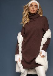 Brązowa Sukienka Milana. Brązowe sukienki Renee, bez wzorów, z dzianiny, bez kołnierzyka, bez ramiączek, mini. W wyprzedaży za 111.99 zł.