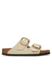 Birkenstock Klapki Arizona Big Buckle Hex 1031873 Beżowy. Brązowe klapki Birkenstock, bez wzorów, ze skóry, bez obcasa, bez zapięcia. Za 719.99 zł.