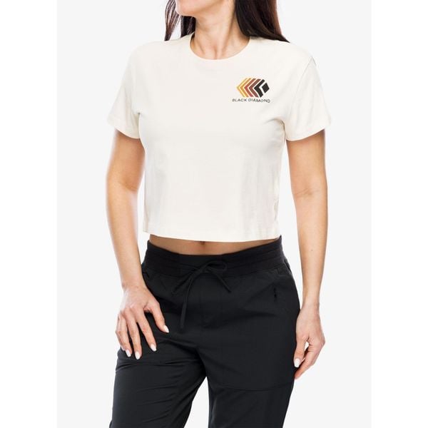 Koszulka z nadrukiem damska Black Diamond Faded Crop SS Tee. Białe t-shirty sportowe Black Diamond, bez wzorów, bez ramiączek. Za 99.99 zł.