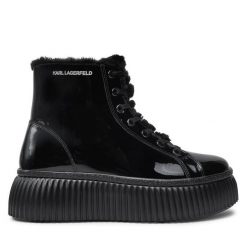 Trzewiki KARL LAGERFELD. Czarne botki KARL LAGERFELD, bez wzorów, bez obcasa, na płaskiej podeszwie, bez zapięcia. Za 1,049.00 zł.