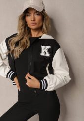 Czarna Kurtka w Stylu Bomberki z Kapturem i Paskami Mevalyn. Czarne kurtki Renee, l, bez wzorów, z jeansu, eleganckie, z kapturem. W wyprzedaży za 119.99 zł.