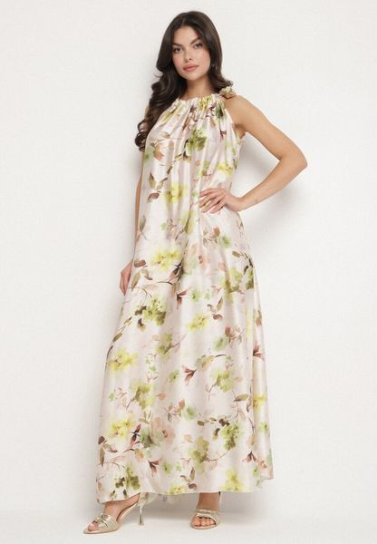 Zielona Satynowa Sukienka w Kwiaty Fenaresia. Zielone sukienki Born2be, na co dzień, bez wzorów, z satyny, eleganckie, bez kołnierzyka, bez ramiączek, proste. Za 159.99 zł.