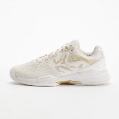 Buty tenisowe damskie Artengo Strong na twardą nawierzchnię. Białe buty treningowe ARTENGO, na jesień, bez wzorów, z materiału, bez zapięcia, do biegania. Za 159.99 zł.