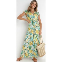 Zielono-Beżowa Sukienka Vevera. Zielone sukienki Born2be, na co dzień, l, bez wzorów, bez kołnierzyka, bez ramiączek, maxi, proste. Za 129.99 zł.