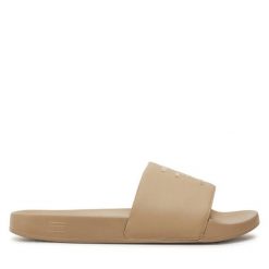 Klapki Tommy Hilfiger. Brązowe klapki Tommy Hilfiger, bez wzorów, bez obcasa, bez zapięcia. Za 179.99 zł.