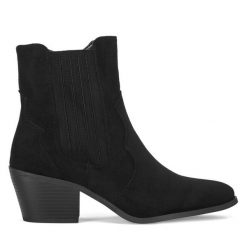 Botki JENNY. Czarne botki Jenny, bez wzorów, bez obcasa, na słupku, bez zapięcia. Za 135.99 zł.