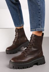 Brązowe Botki Workery na Grubej Podeszwie ze Sznurowaniem Sailia. Brązowe botki Born2be, bez wzorów, z jeansu, klasyczne, bez obcasa, na płaskiej podeszwie, bez zapięcia. Za 159.99 zł.