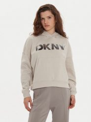 DKNY Bluza DP4T1031 Beżowy Regular Fit. Brązowe bluzy DKNY, xs, bez wzorów, z syntetyku, bez kaptura. Za 209.99 zł.