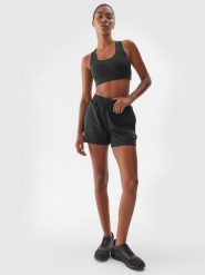 4F Spodenki treningowe szybkoschnące damskie - czarne S. Czarne szorty sportowe 4f, bez wzorów, z dzianiny, z podwyższonym stanem, na fitness i siłownię. Za 99.99 zł.