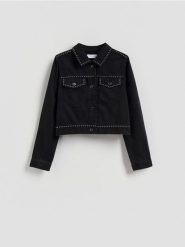 Jeansowa kurtka z dżetami - czarny. Czarne kurtki Reserved, l, bez wzorów, z denimu, bez kaptura. Za 159.99 zł.