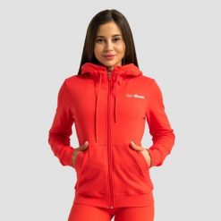 Bluza damska fitness z kapturem i zamkiem czerwona Limitless. Czerwone bluzy GYMBEAM, xl, bez wzorów, z bawełny, sportowe, bez ramiączek, z kapturem. Za 127.90 zł.