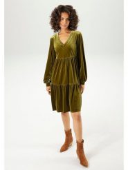 Aniston Sukienka w kolorze khaki rozmiar: 36. Brązowe sukienki Aniston, bez wzorów, bez kołnierzyka, bez ramiączek, midi, rozkloszowane. Za 56.39 zł.