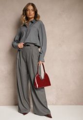 Ciemnoszare Szerokie Spodnie z Wiskozą w Garniturowym Stylu Filorra. Szare jeansy Renee, l, bez wzorów, z jeansu, biznesowe. W wyprzedaży za 175.99 zł.