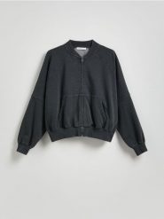 Bawełniana bluza z suwakiem - ciemnoszary. Szare bluzy Reserved, l, bez wzorów, z bawełny, bez kaptura. W wyprzedaży za 69.99 zł.