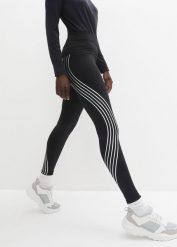 Legginsy ocieplane z odblaskowymi elementami, dł. przed kostkę. Czarne legginsy bonprix, bez wzorów, sportowe. Za 129.99 zł.