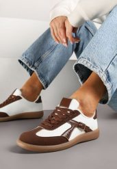 Brązowo-Białe Sneakersy Klasyczne Tenisówki Zdobione Klamerką Senaniela. Brązowe trampki Renee, z aplikacjami, biznesowe, bez zapięcia. W wyprzedaży za 75.99 zł.