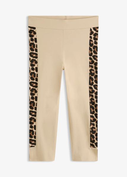 Legginsy rybaczki w panterkę. Brązowe legginsy bonprix, bez wzorów, eleganckie. Za 27.99 zł.