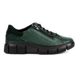 WASAK Półbuty damskie sneakersy skórzane 0663W zielone. Zielone półbuty wsuwane na jesień, bez wzorów, ze skóry, bez obcasa. Za 423.31 zł.